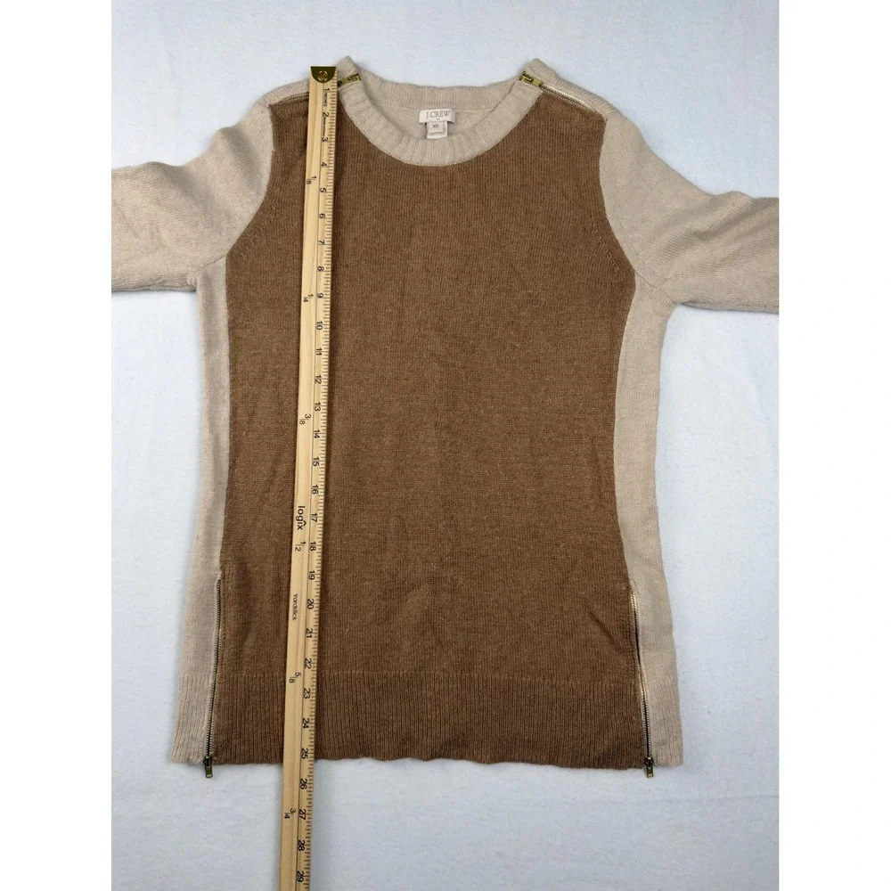 J.Crew Womens XS Colorblock Merino Wool Blend Zipper Accent Sweater Brown Tan